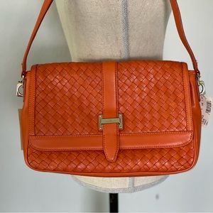 NWT Cole Haan Ava Heritage Weave Buckle Orange Shoulder Bag Purse